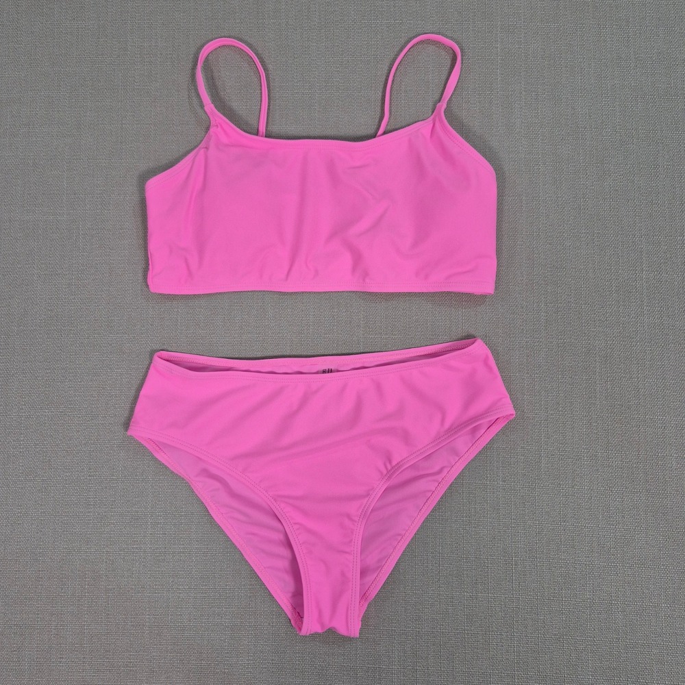 Pink‎ Two Piece Bikini Set Girls Adjustable Straps High Waist Swimsuit Size 12Y